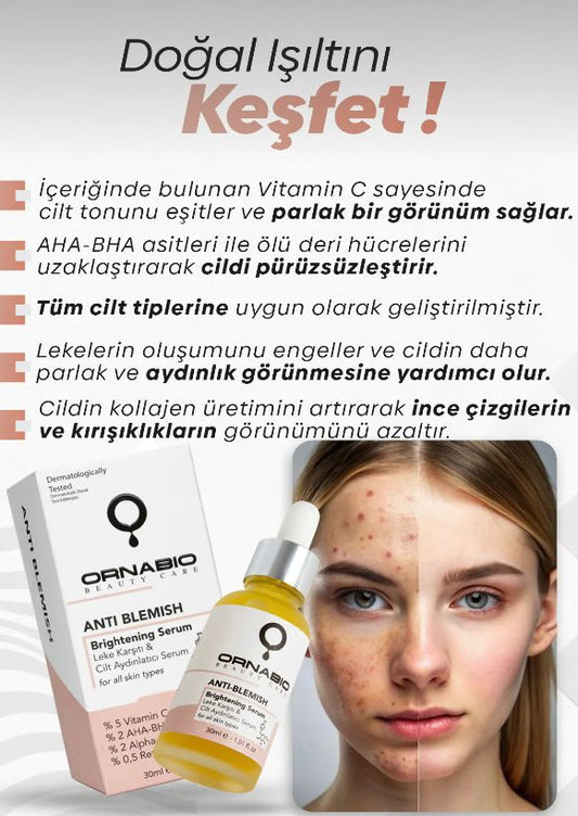 Ornabio Natural Biyolojik Leke Karşıtı Cilt Aydınlatıcı Anti-blemish Bakım Serumu Aha-bha Arbutin Retinol